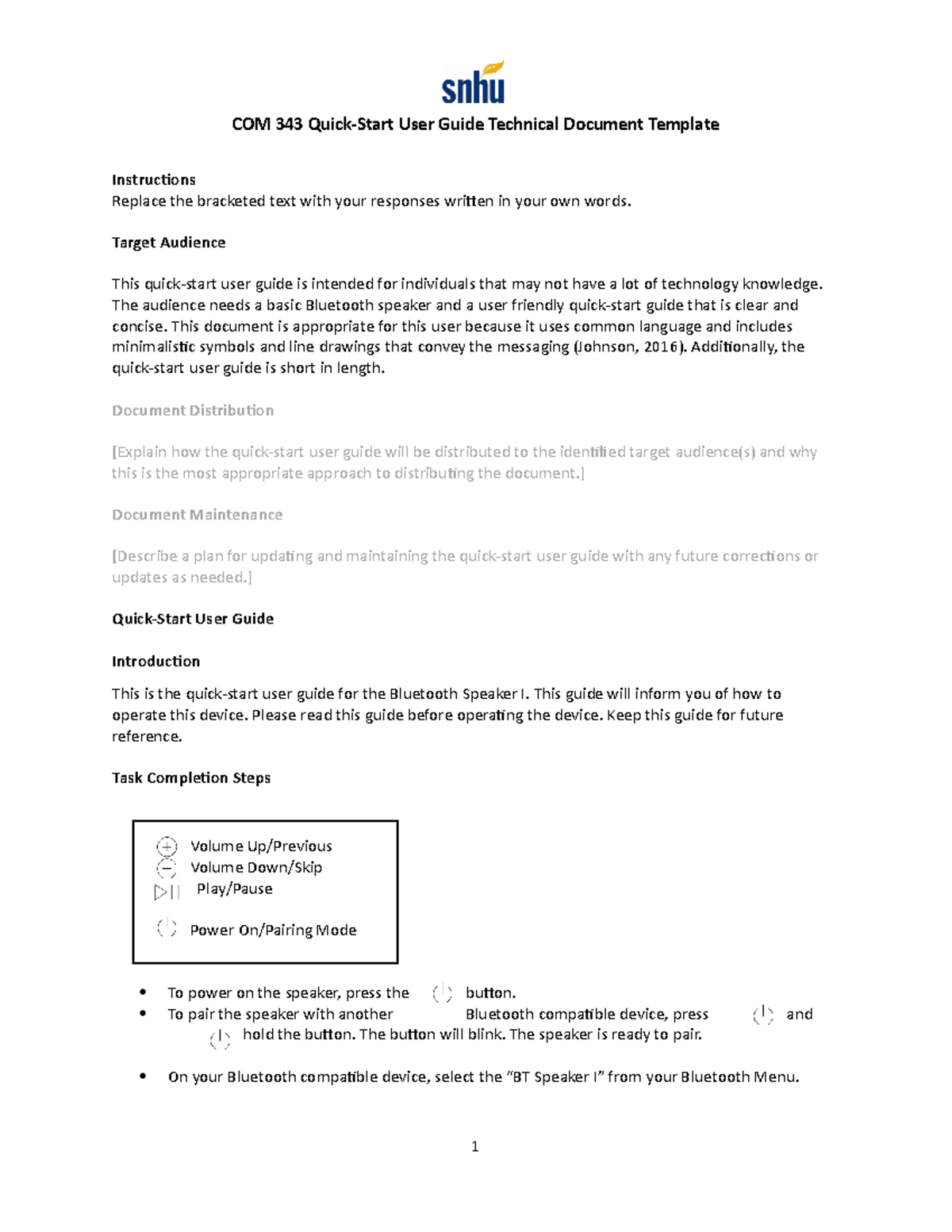 COM 343 Quick-Start Guide for Bluetooth Speaker I Instructions - Studocu