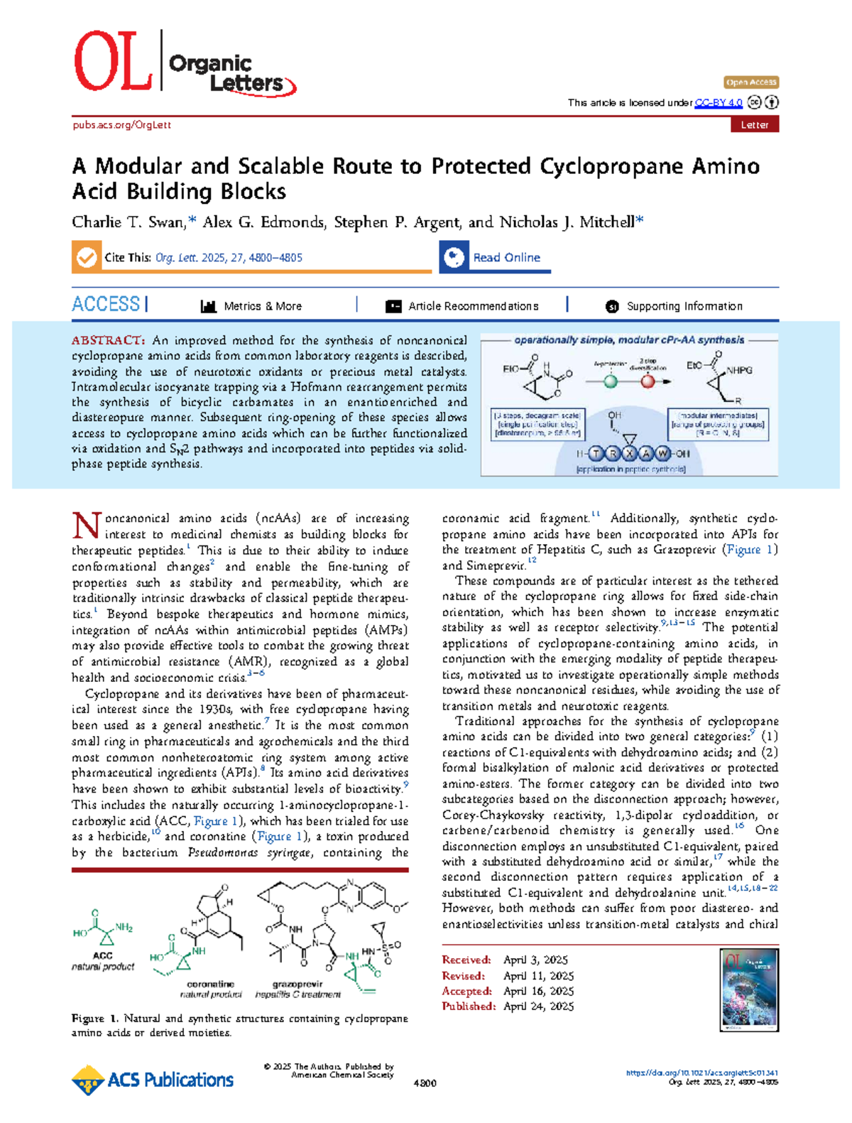 Ol5c01341 - Synthesis of Protected Cyclopropane Amino Acids - Studocu