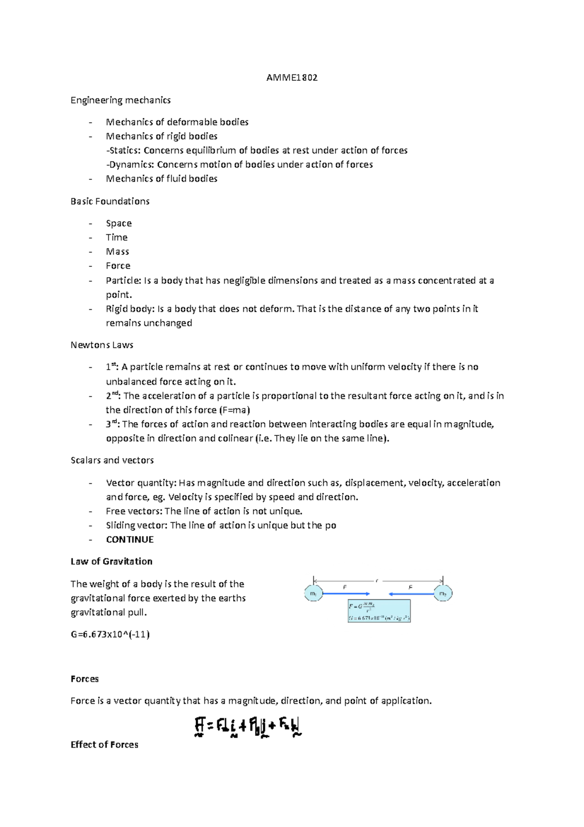 AMME1802 Engineering Mechanics Lecture Notes for Exam Review - Studocu