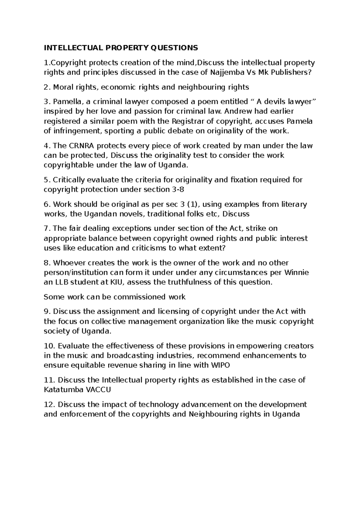 IP 101: Intellectual Property Rights & Case Studies in Uganda - Studocu