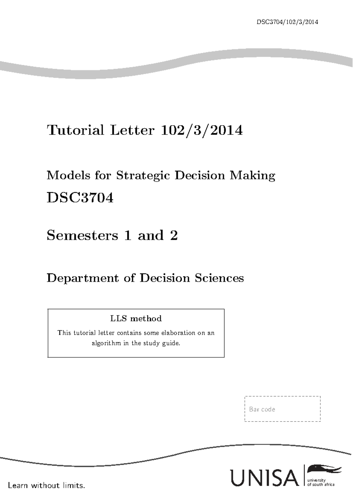 DSC3704-102 Tutorial Letter: Strategies for LLS Equation Construction ...