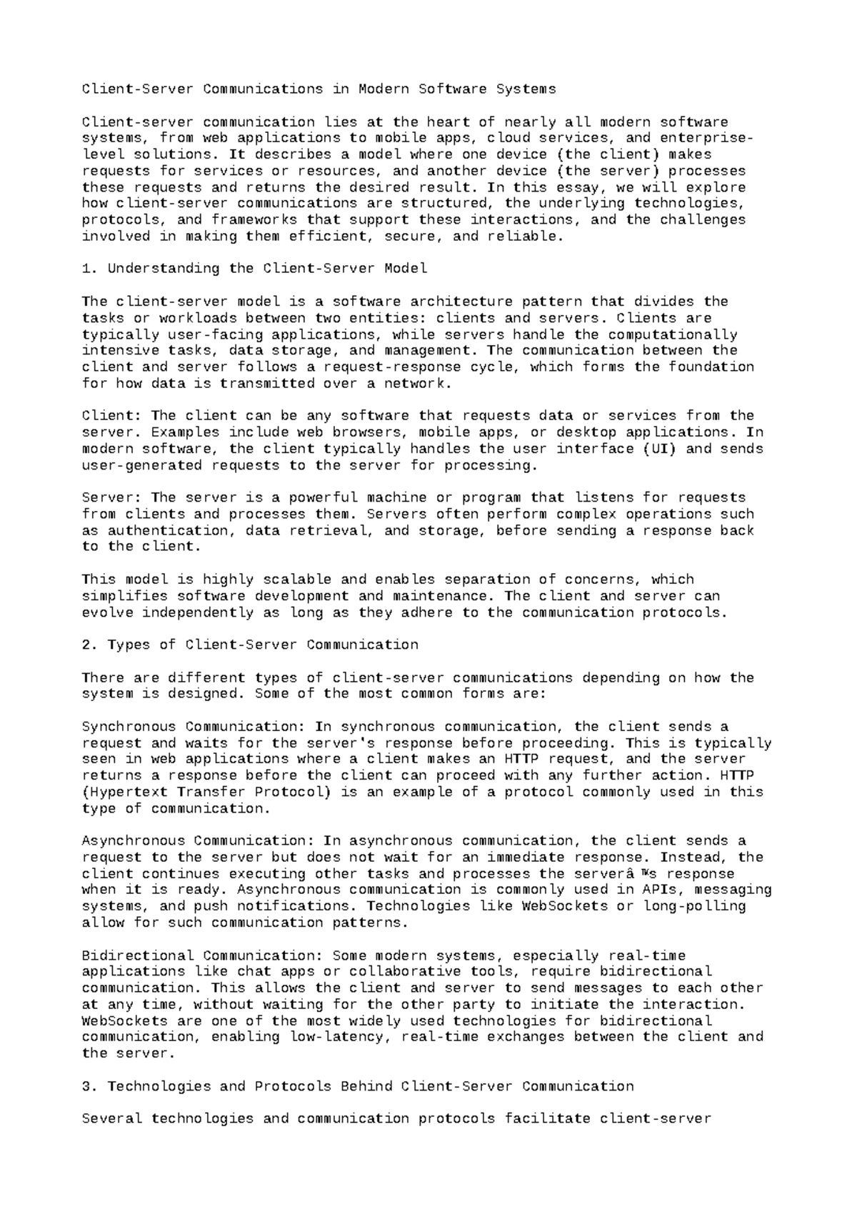 Client-Server Communications in Modern Software Systems - Studocu