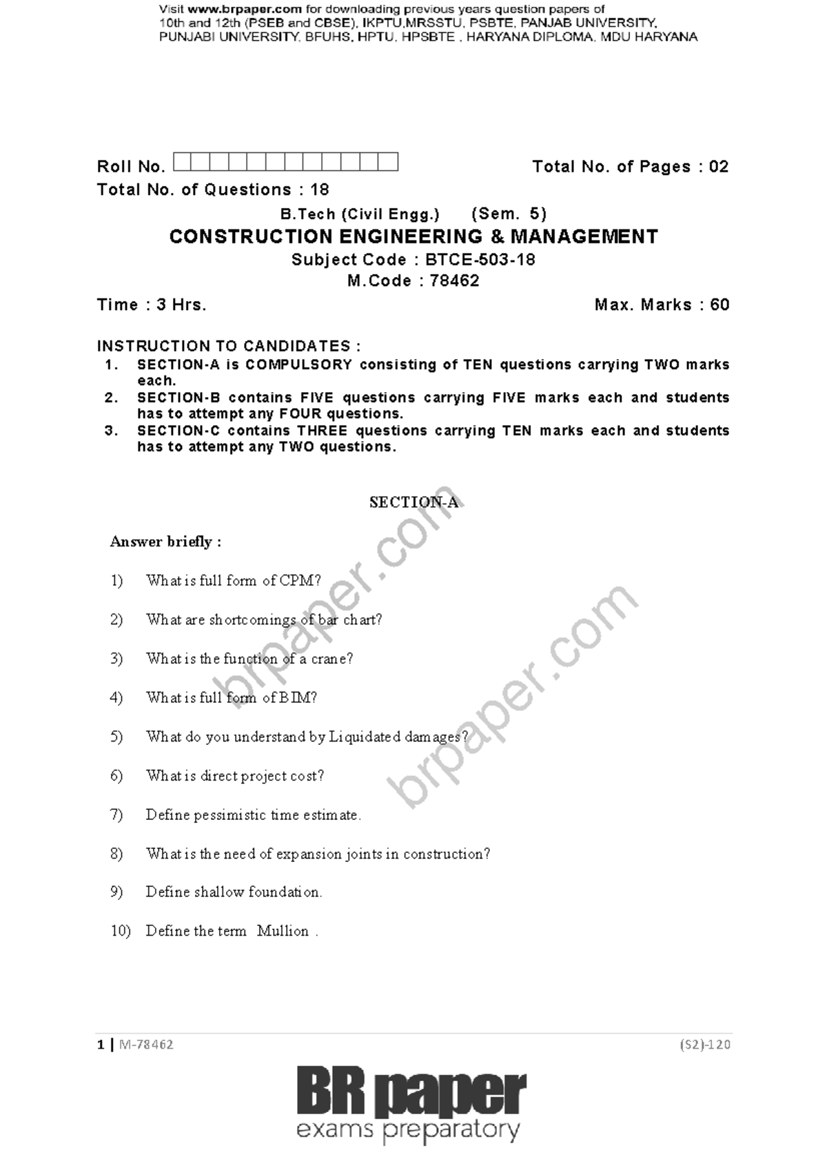 CEM 78462 May 2021 Final Exam Notes: Construction Engineering ...