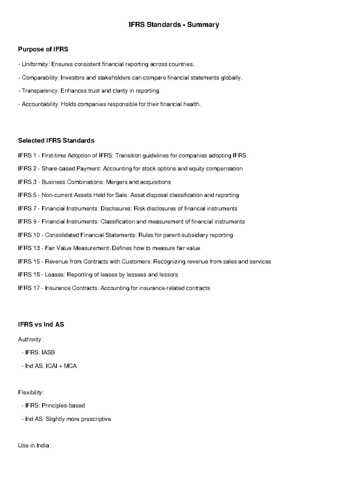 IFRS Standards Summary: Key Principles and Selected Guidelines - Studocu