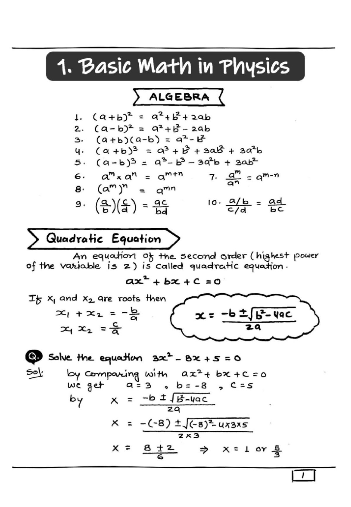 Basic Math Concepts in Physics: ALGEBRA 1 and Beyond - Studocu