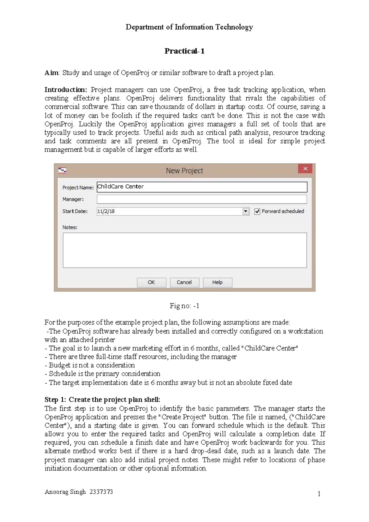 IT 2337373: Project Planning Using OpenProj Software - Studocu