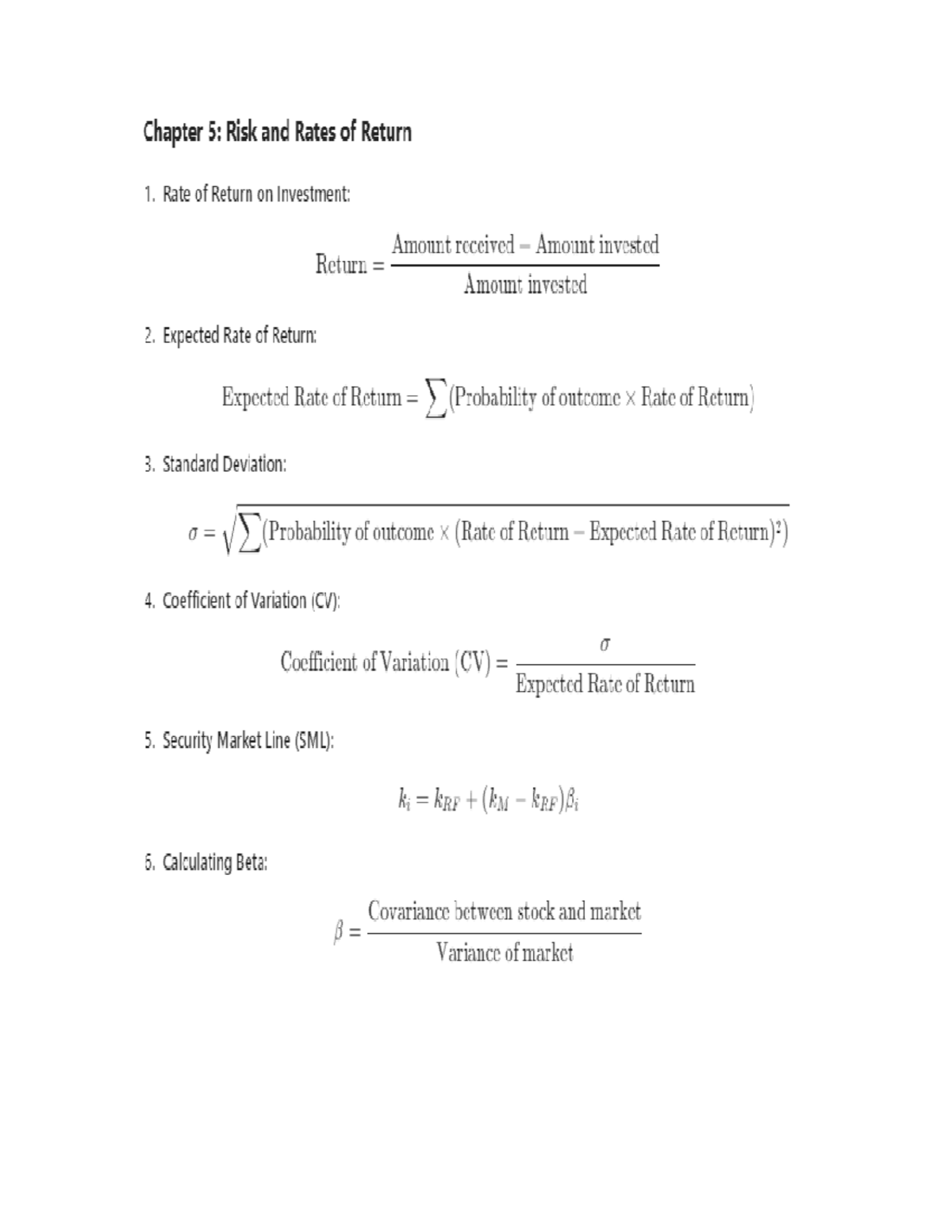 Finance Equations - notes - Chapter 5: Risk and Rates of Return 1. Rate ...