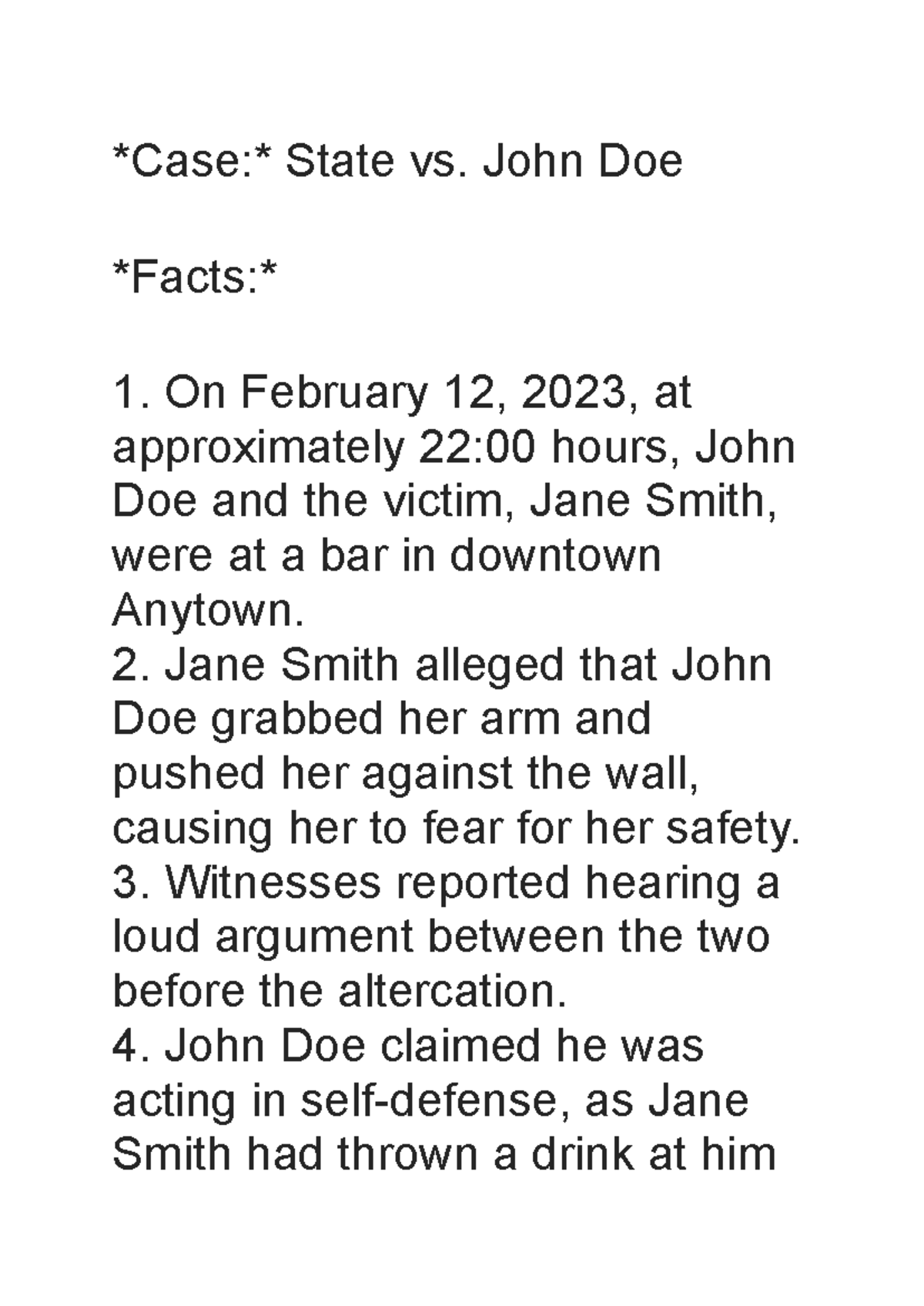 State vs. John Doe: Case Facts for Legal Analysis and Application - Studocu