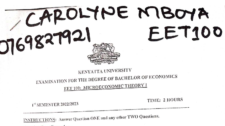 EET 100: Microeconomic Theory I Exam Notes by Carolyne Mboya - Studocu