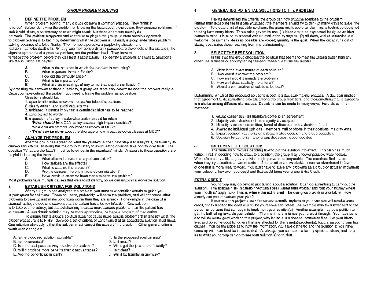 BS 208 Module 2: Steps in Group Problem Solving Process - Studocu
