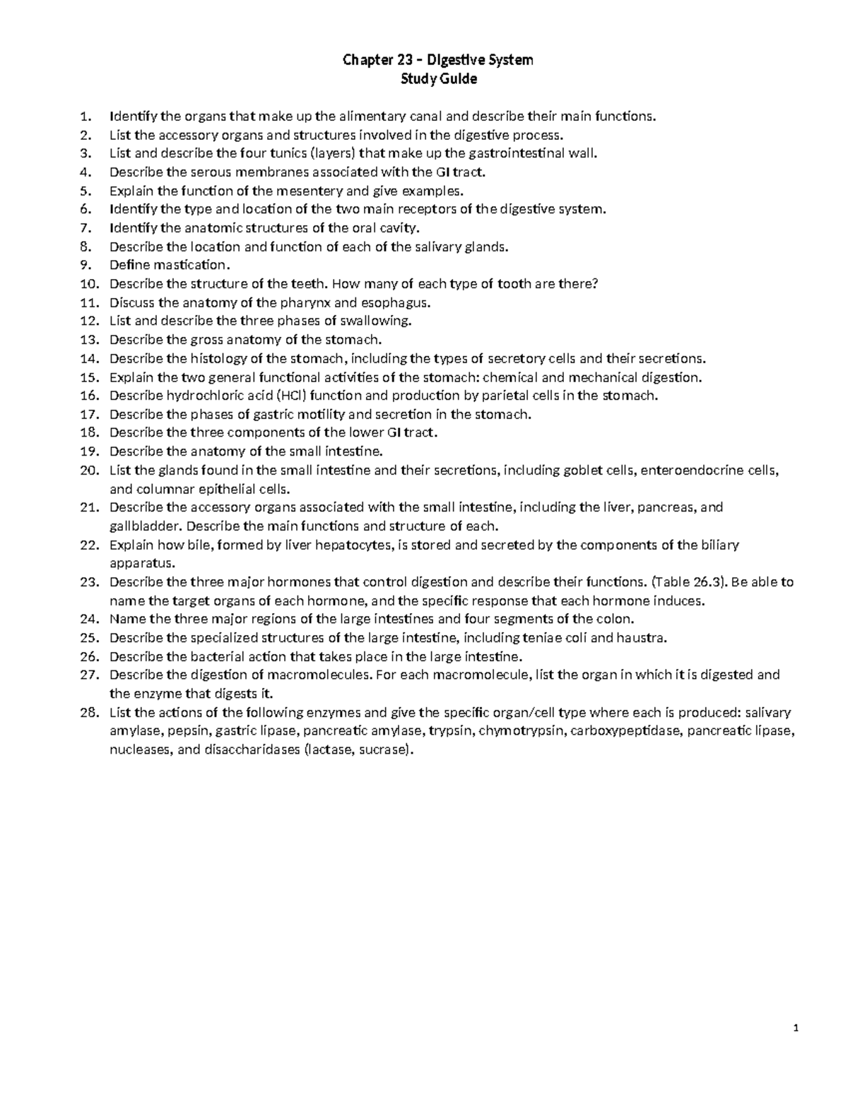 BIO 211 Ch. 23 Digestive System Lecture Outline and Study Guide - Studocu