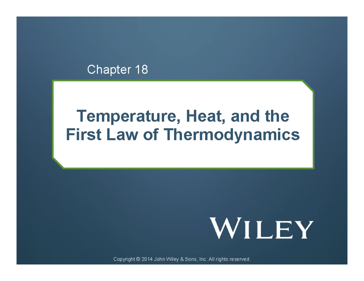 Temperature Heat and the First Law of Thermodynamics - Temperature ...