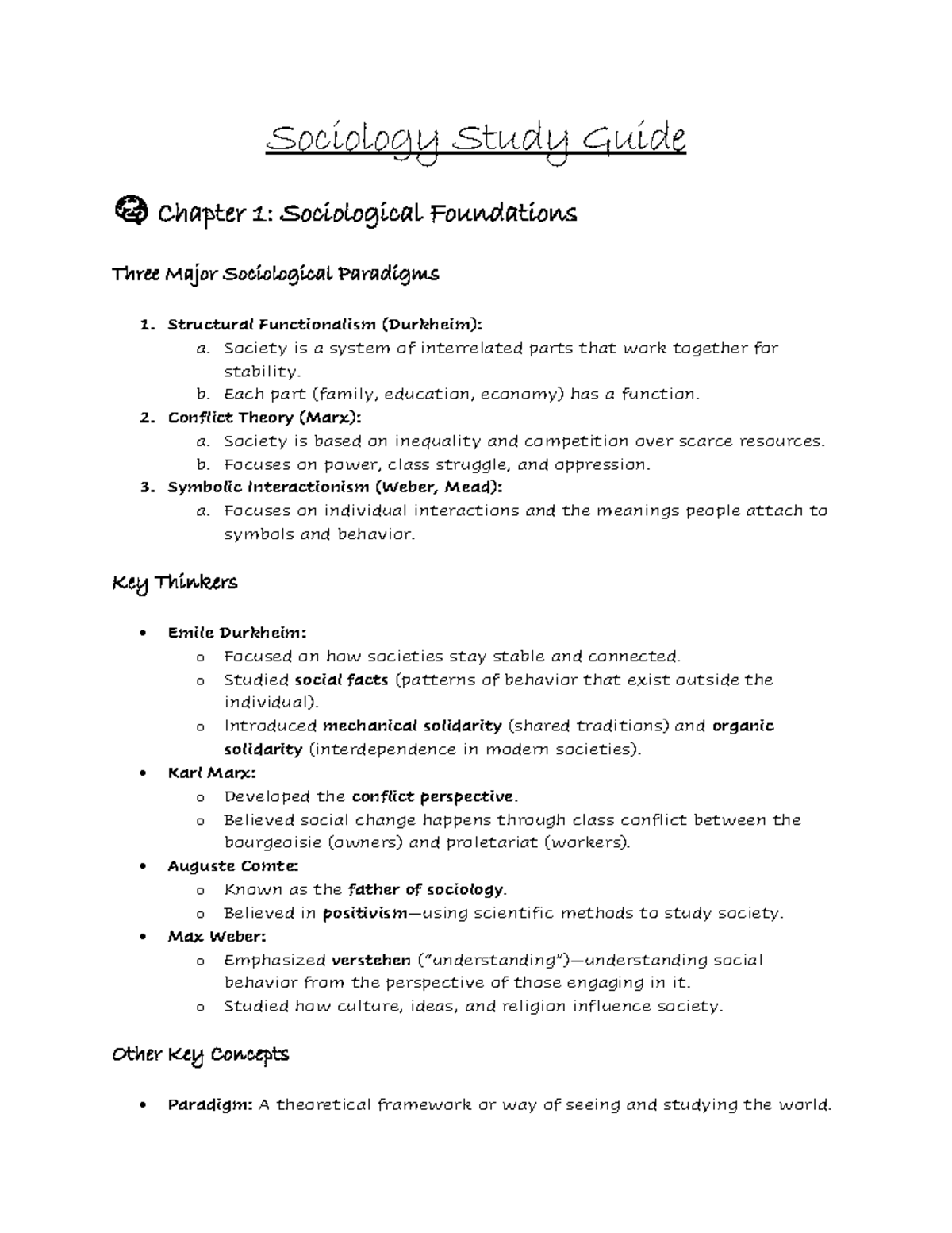 Sociology Study Guide SOC101: Key Concepts & Research Methods - Studocu