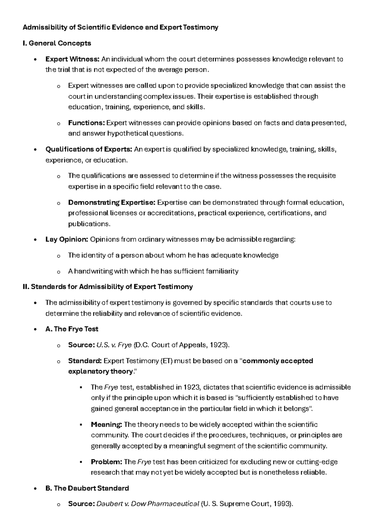 Admissibility of Scientific Evidence and Expert Testimony - General ...