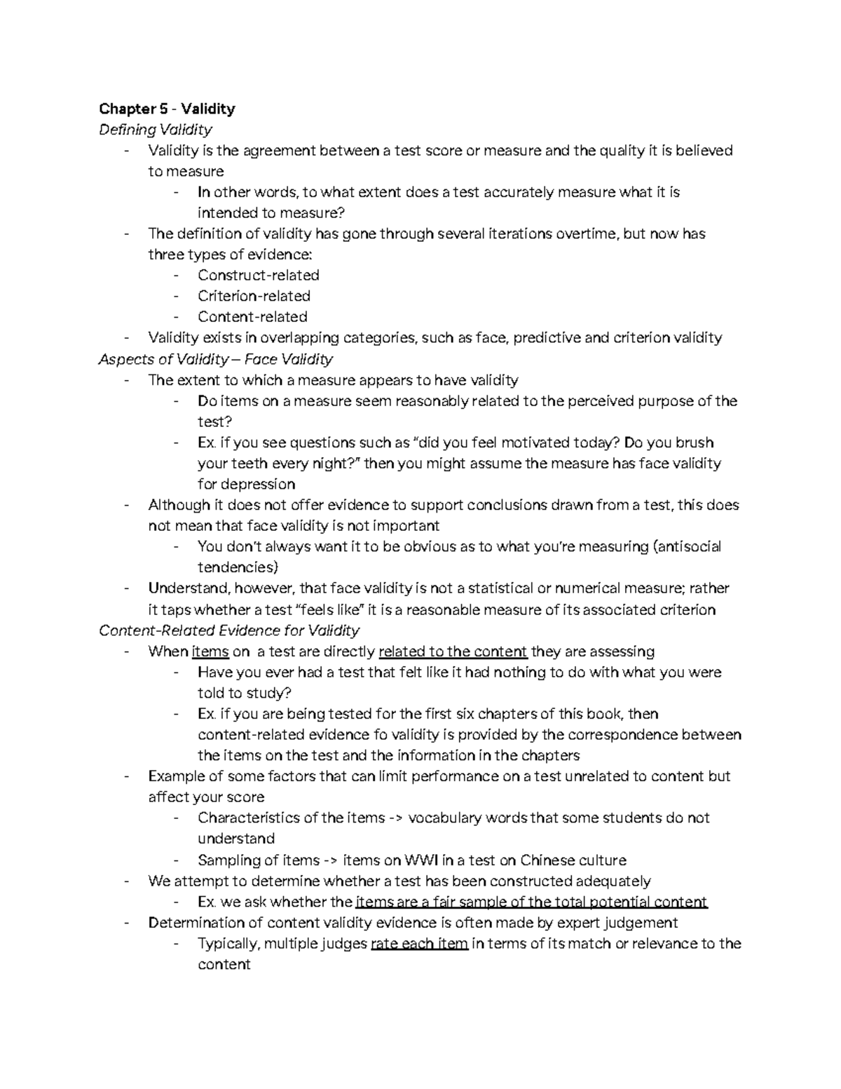 Exam 2 Review - PSY 391 O: Understanding Validity in Testing - Studocu