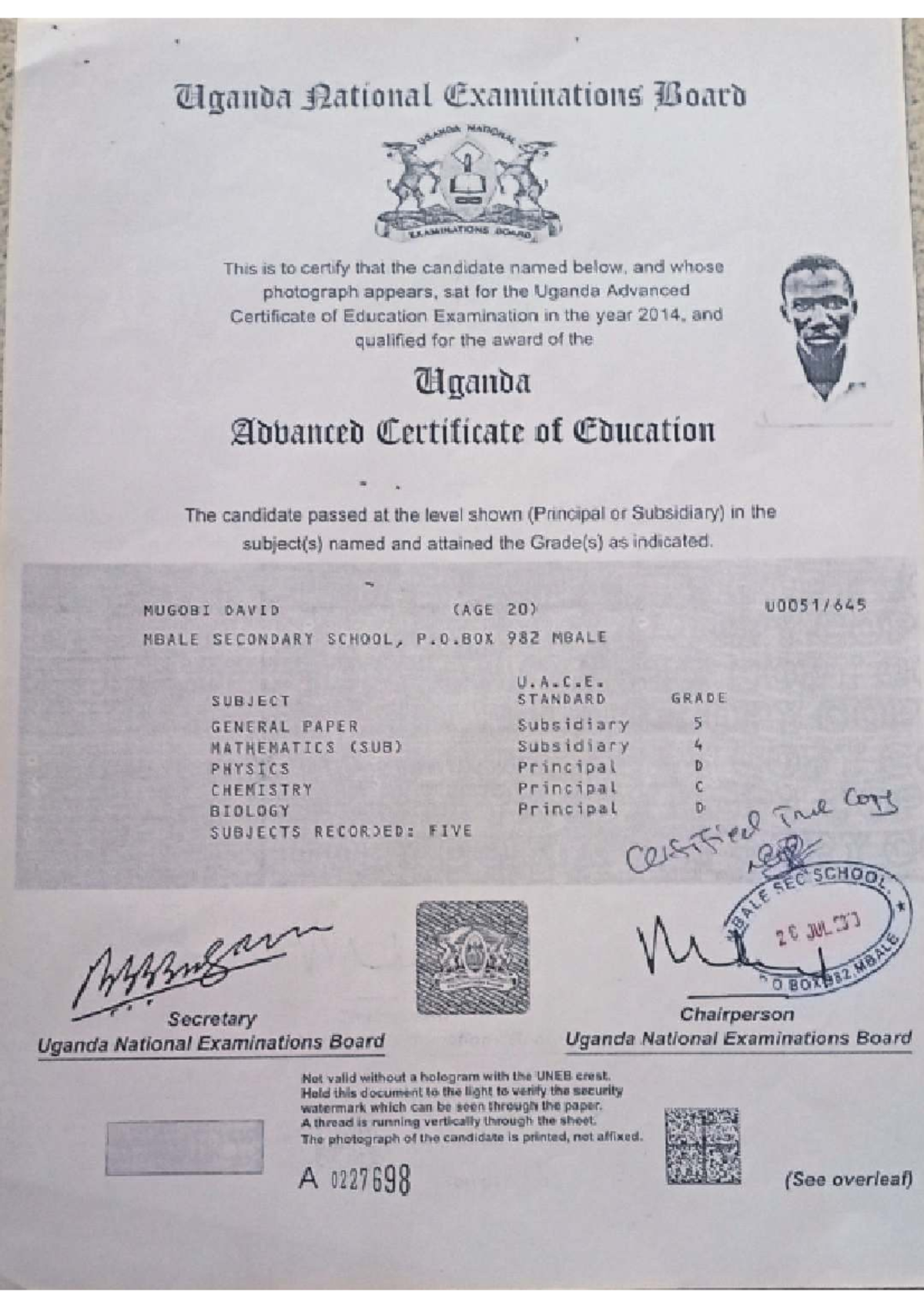 Certified UACE Examination Results - 2014 - Studocu