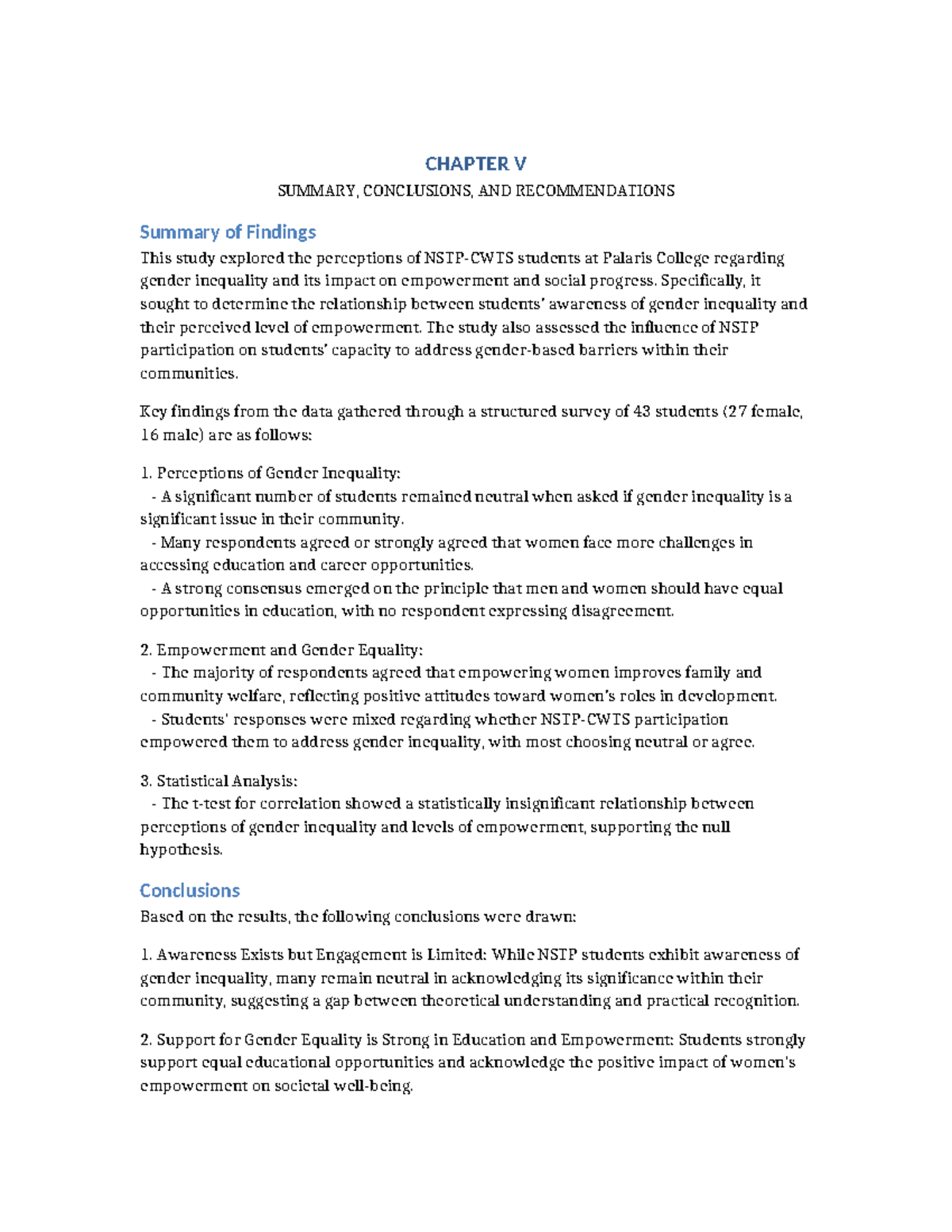 Chapter V Summary Conclusions Recommendations - CHAPTER V SUMMARY ...