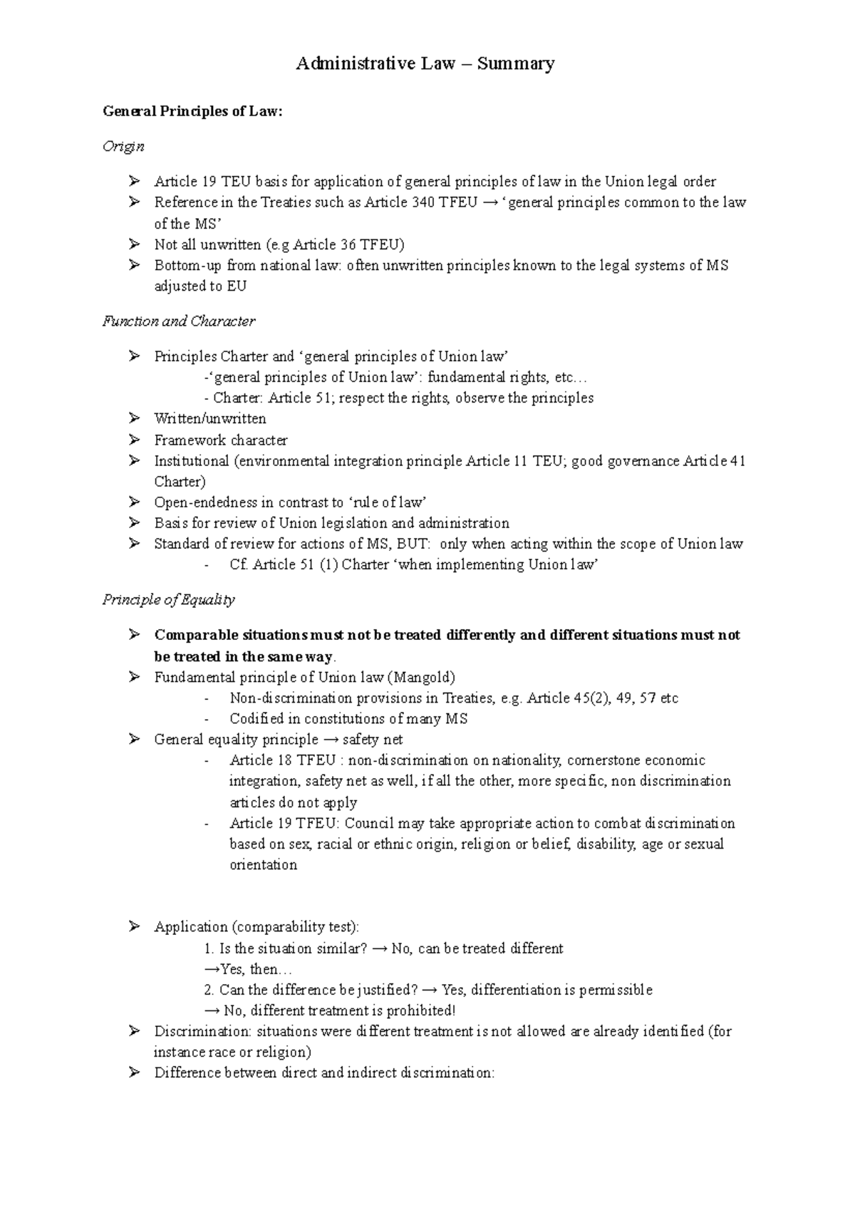 Summary of General Principles in Administrative Law (Admin Law ...