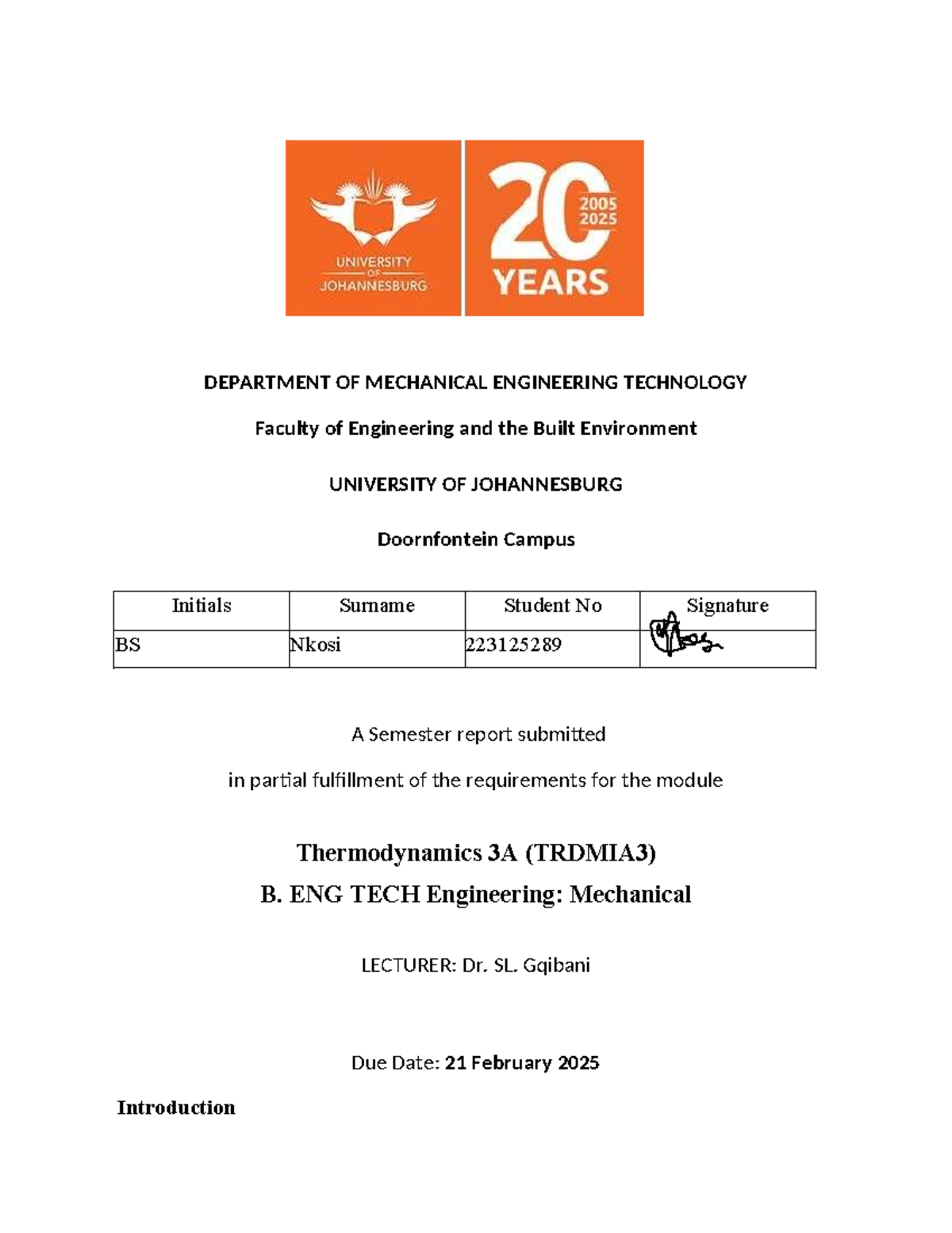 Assignment 1 for vehicles - DEPARTMENT OF MECHANICAL ENGINEERING ...