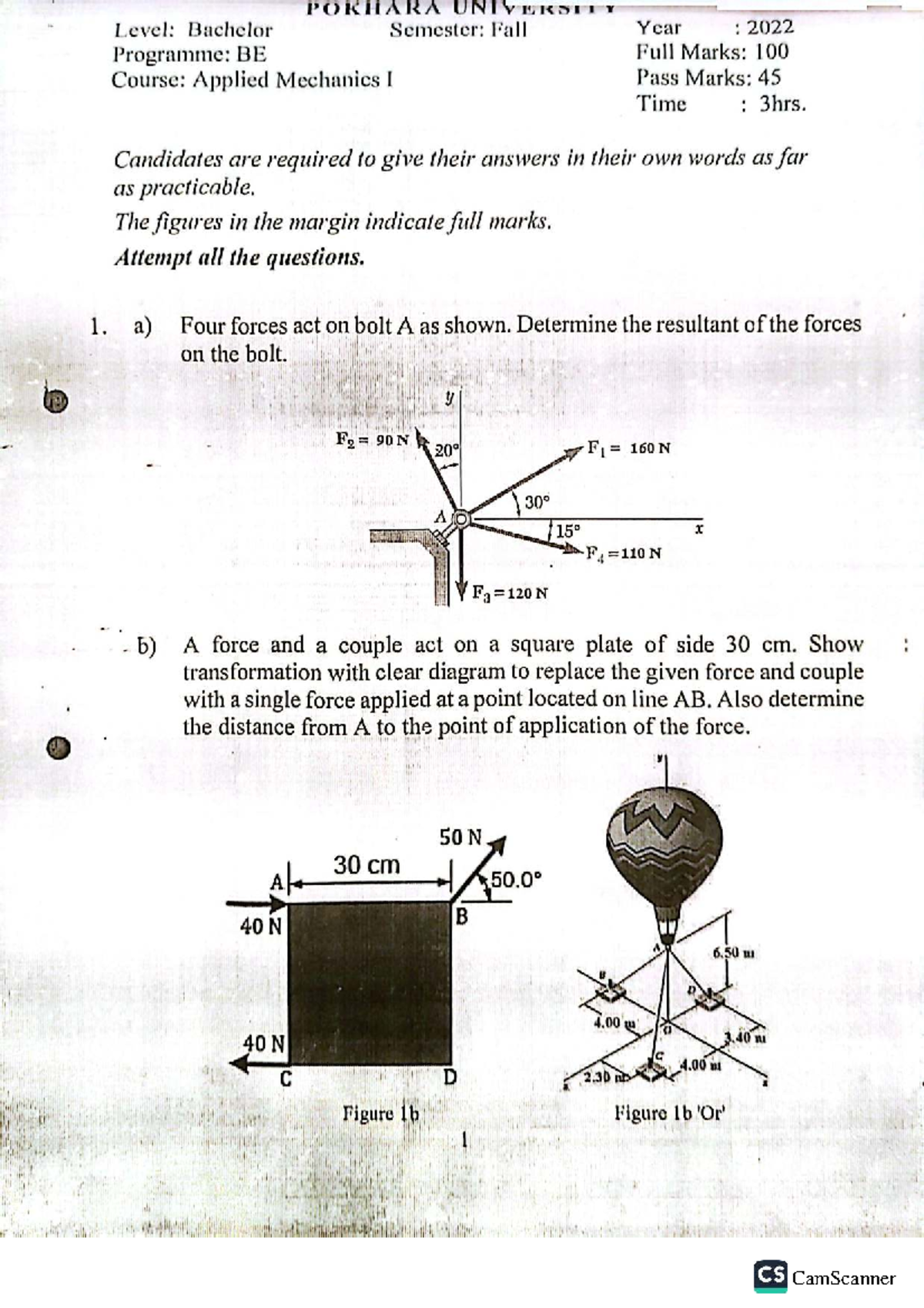 Applied Mechanics I - BE Bachelor Fall 2022 Exam Questions - Studocu
