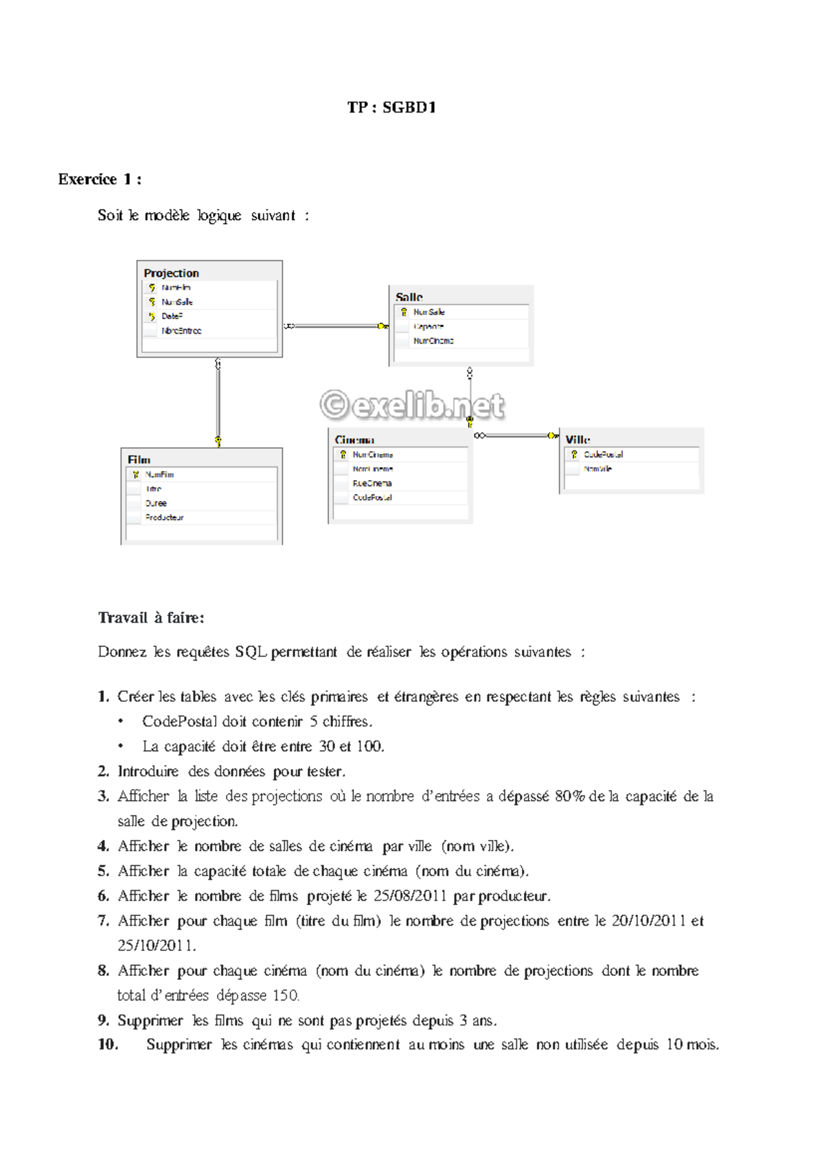 SGBD TP2 - Exercices SQL et Modèles Logiques Complets - Studocu