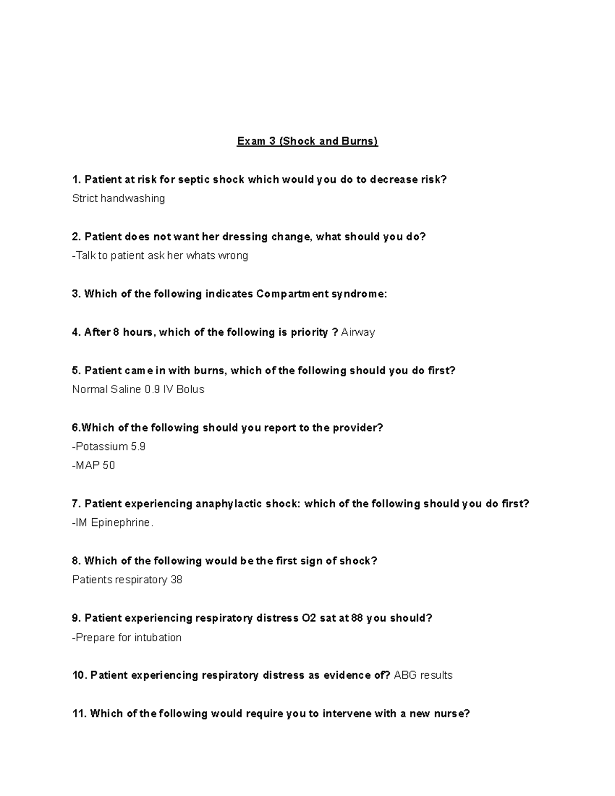 Level 4 Unit 3 Exam 3: Shock and Burns Study Guide - Studocu