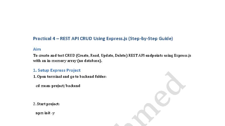 Practical 4 - CRUD REST API with Express.js Guide - Studocu