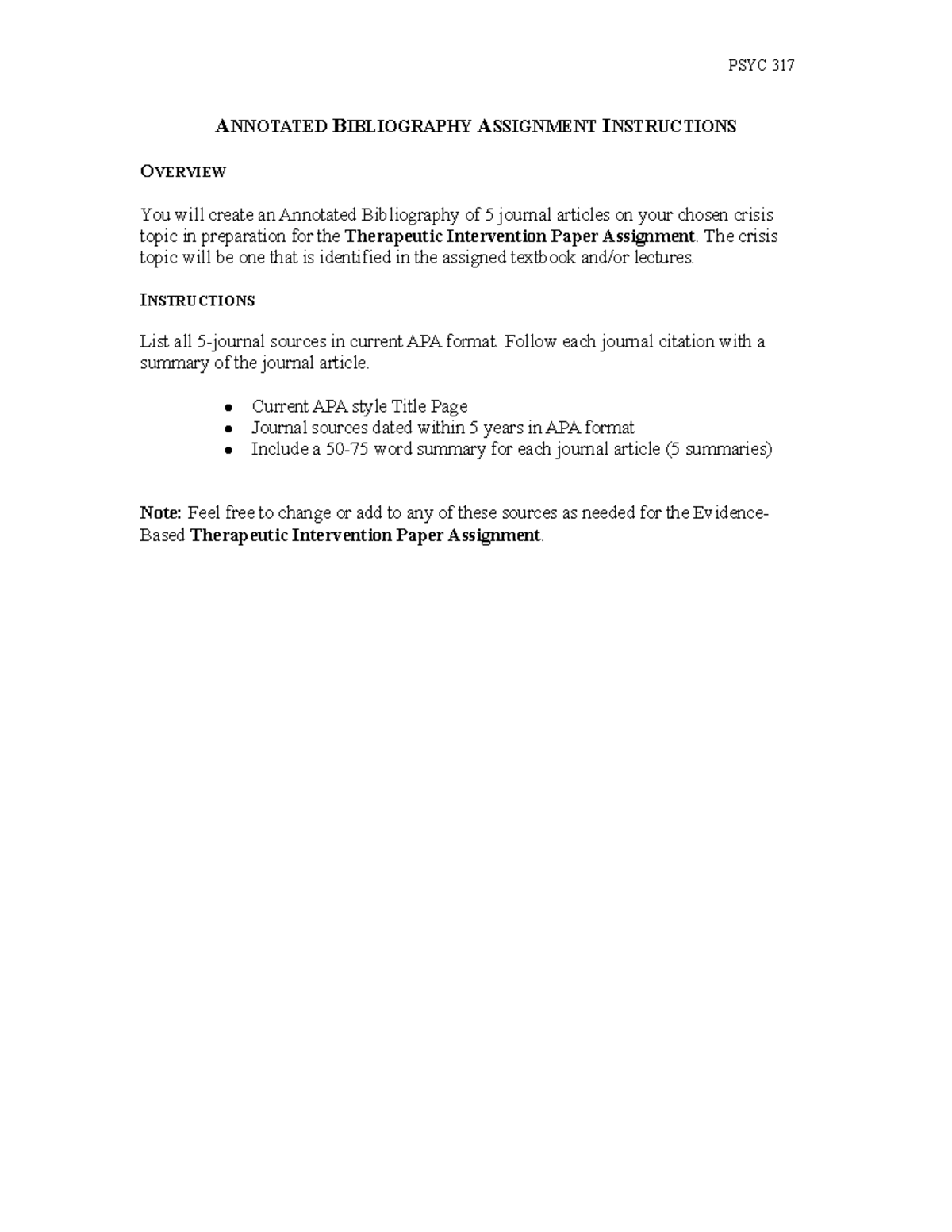 PSYC 317: Annotated Bibliography Assignment Guidelines for Crisis ...