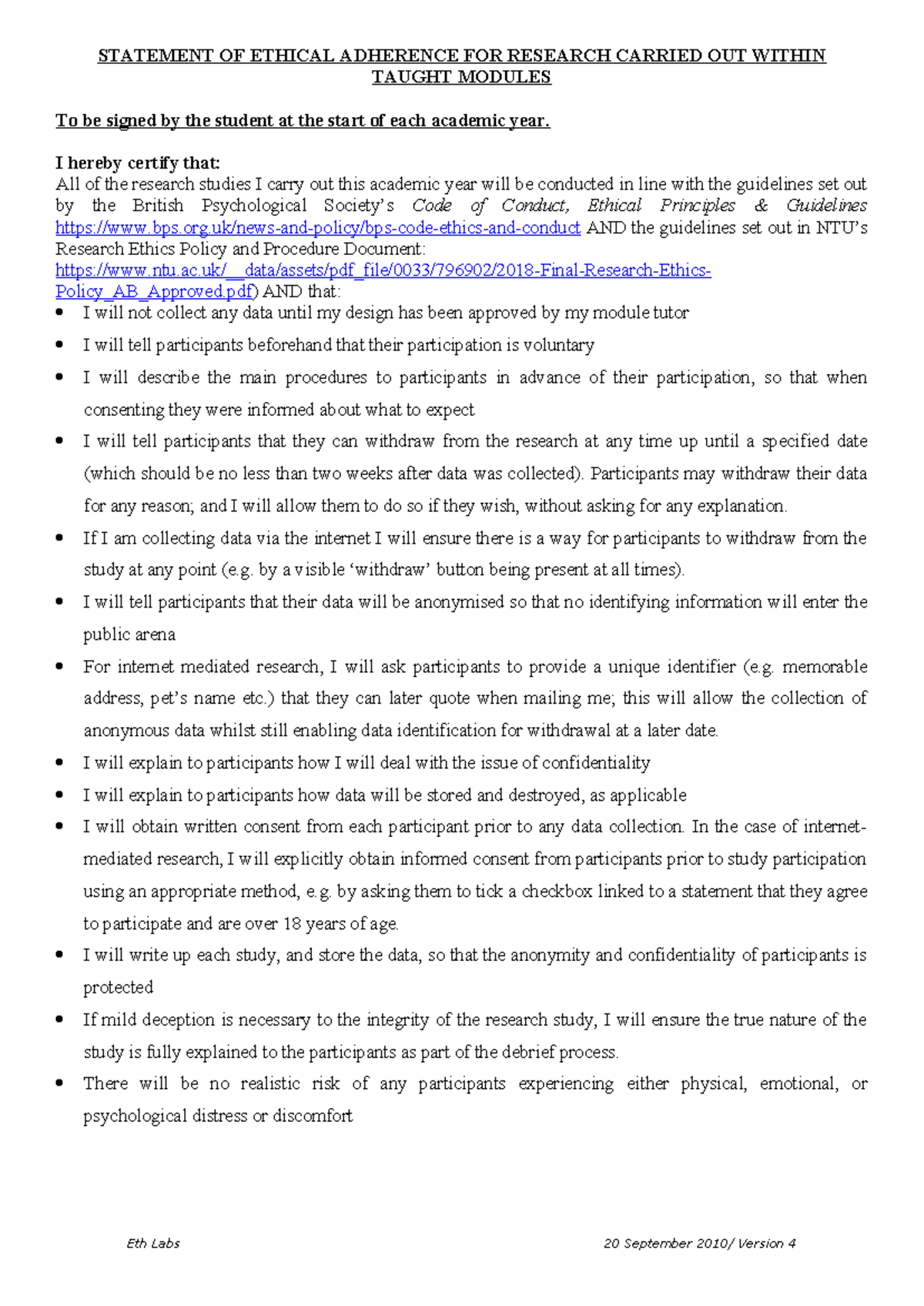 Research Methods 1: Ethics Statement for Academic Year 2022-23 - Studocu