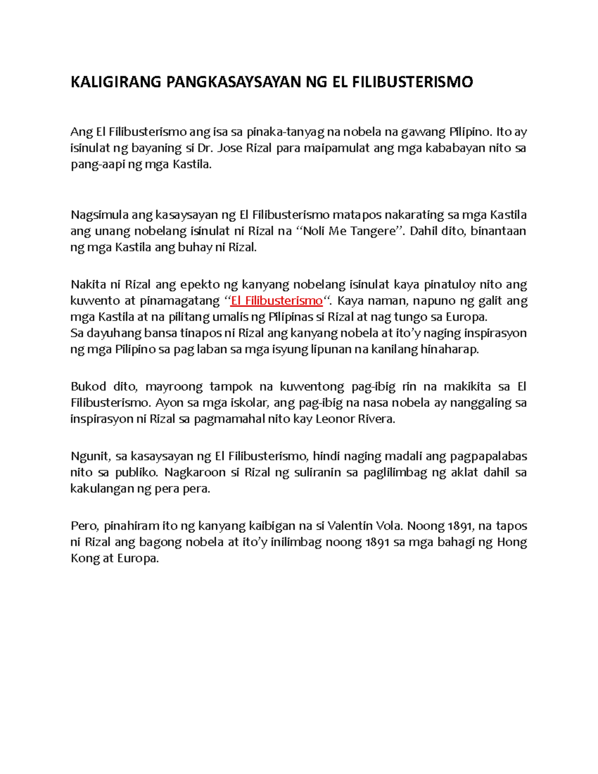 Kaligirang Pangkasaysayan ng El Filibusterismo: Pagbabalik-tanaw at ...