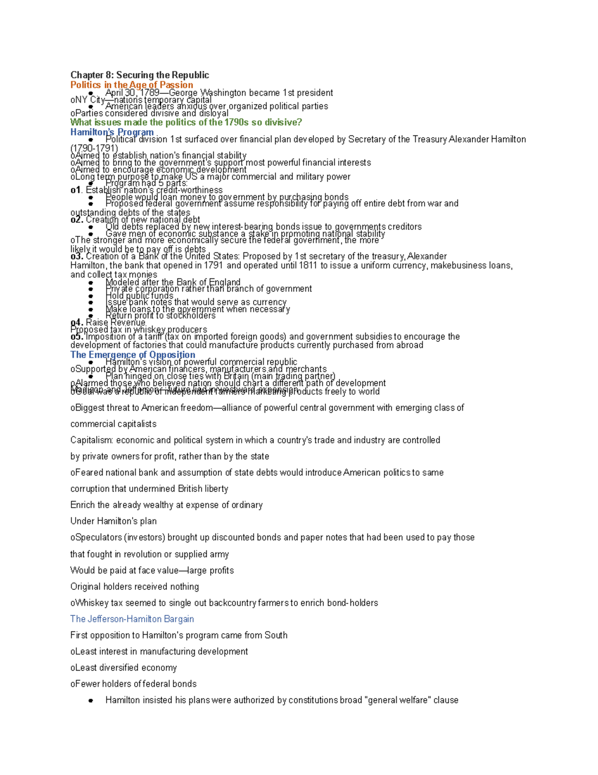 APUSH Ch 8: Securing the Republic - Political Divisions Summary - Studocu