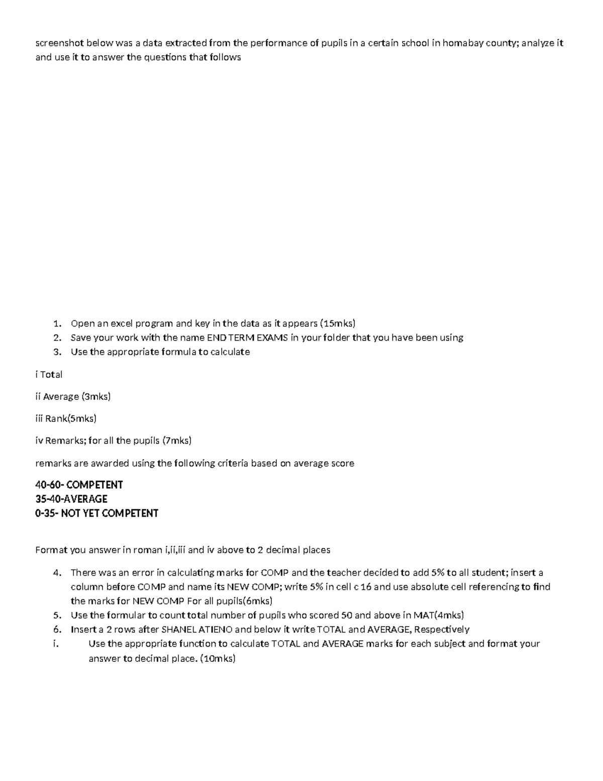 CAT 1 - Excel Data Analysis for Pupils' Performance - Studocu