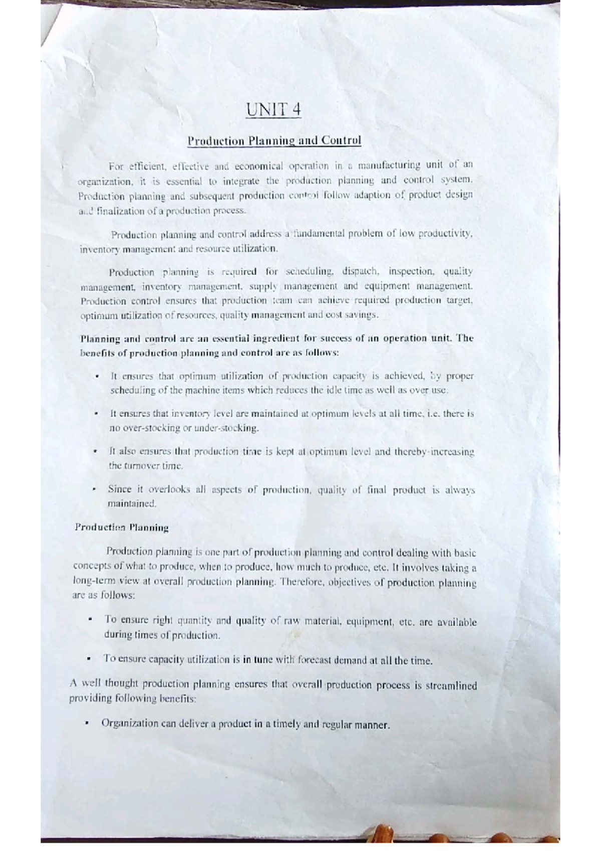 UNIT 4: Production Planning and Control in Operations Management - Studocu