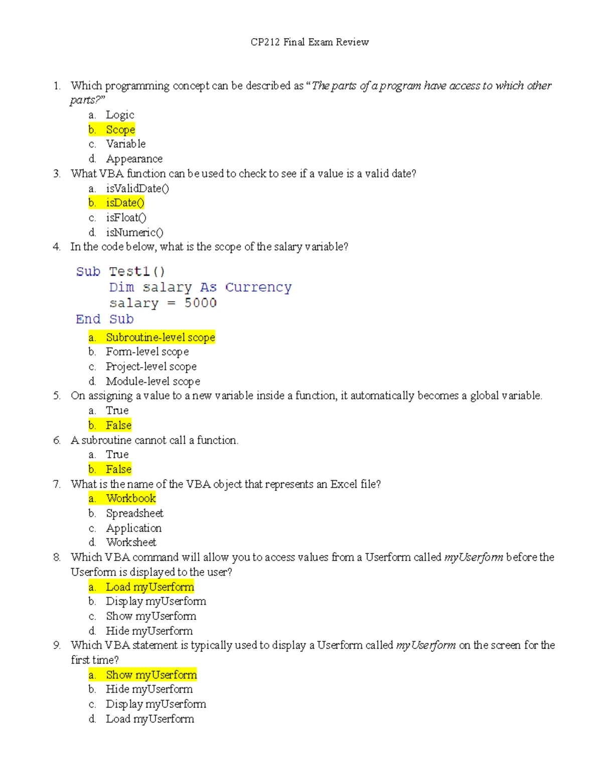CP212A Final Exam Review: Key Topics & Practice Material - Studocu
