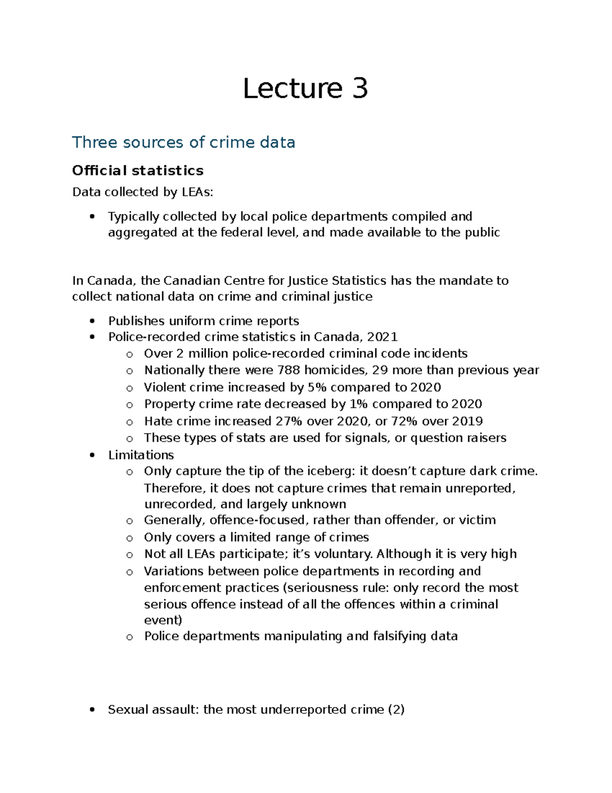 Lecture 3: Sources of Crime Data and Their Limitations - Studocu
