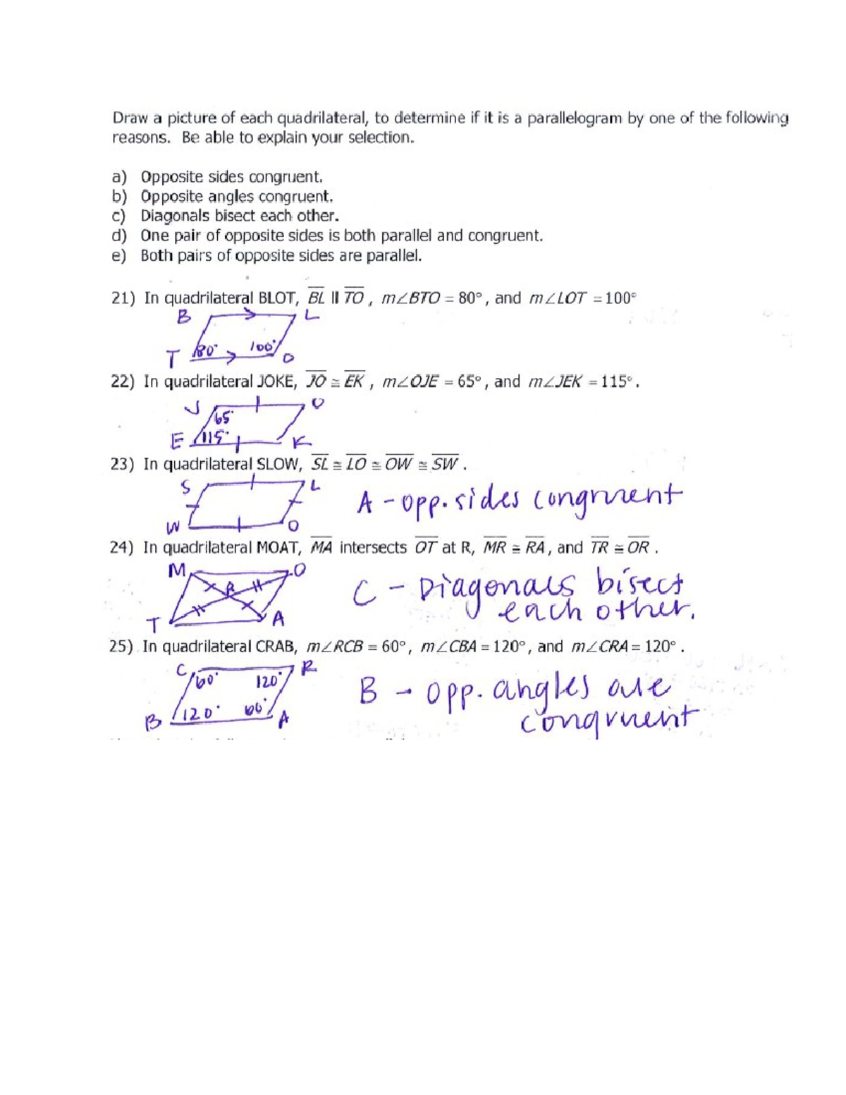 Act parallelogram - math 9 - Draw a picture of each quadrilateral, to ...