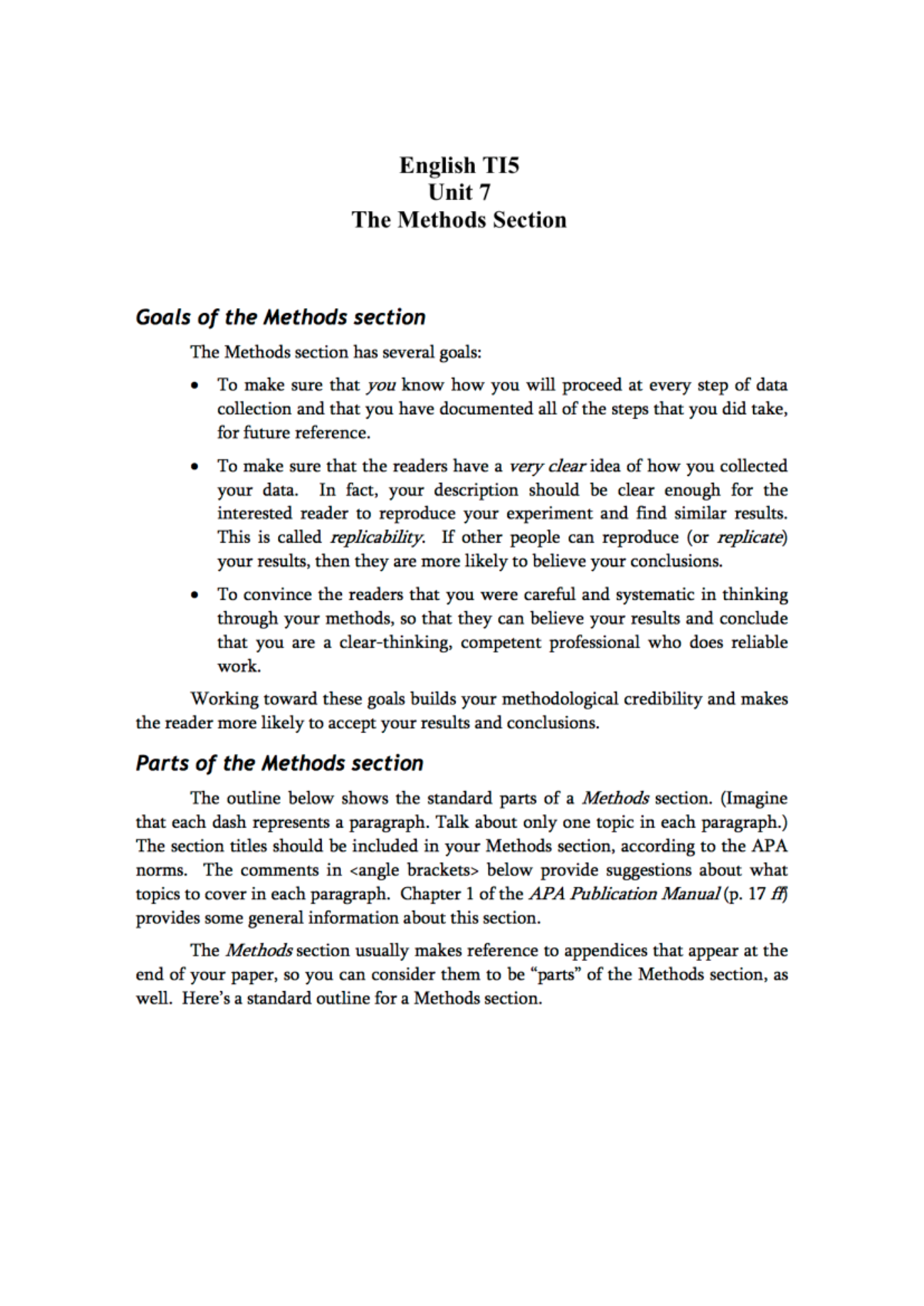 TI5 Unit 7 methods section - English TI5 Unit 7 The Methods Section ...