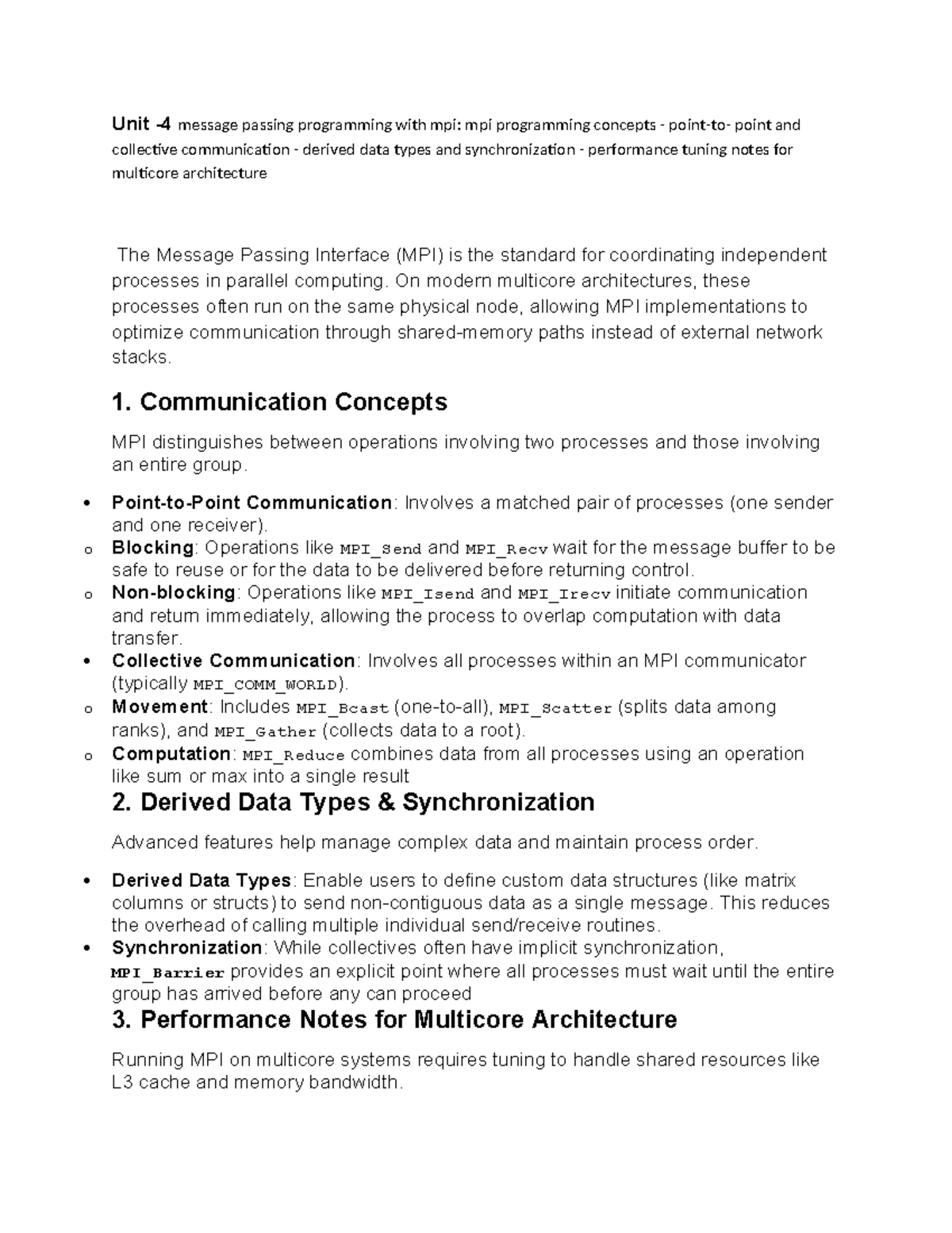 MA UNIT 4 - SEM 2: MPI Programming Concepts & Performance Tuning Notes ...