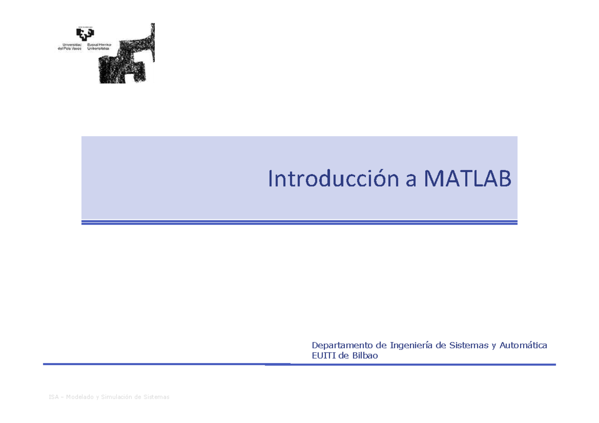 Introducción a MATLAB: Temario y Entorno de Trabajo ISA - Studocu