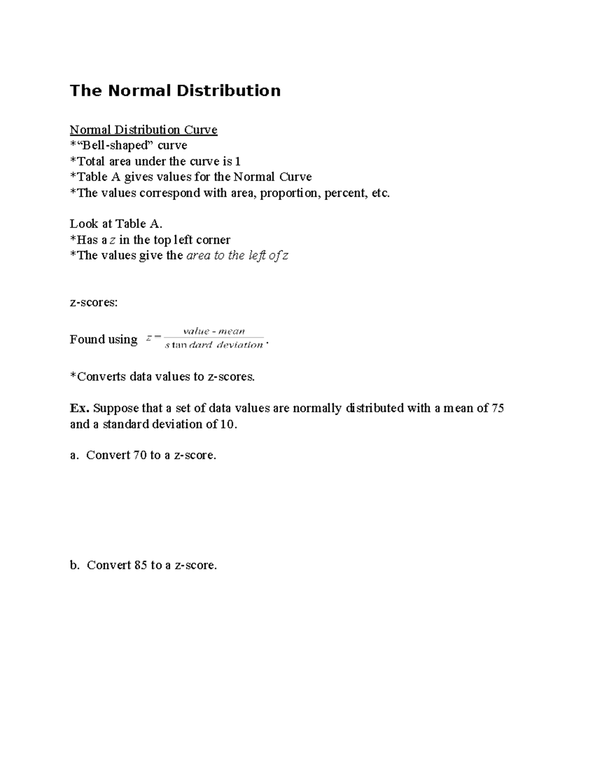 Normal Distribution Notes: Understanding Z-Scores and Areas - Studocu