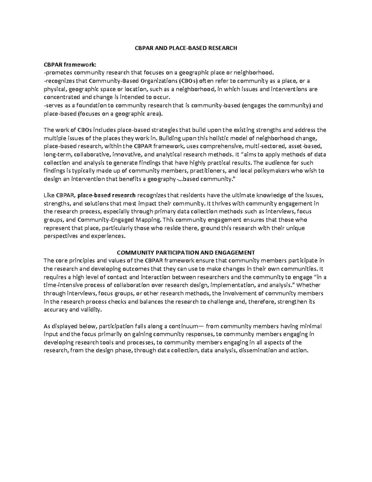 Unit 6 Part 2 A Short Guide to Community Based Participatory Action ...