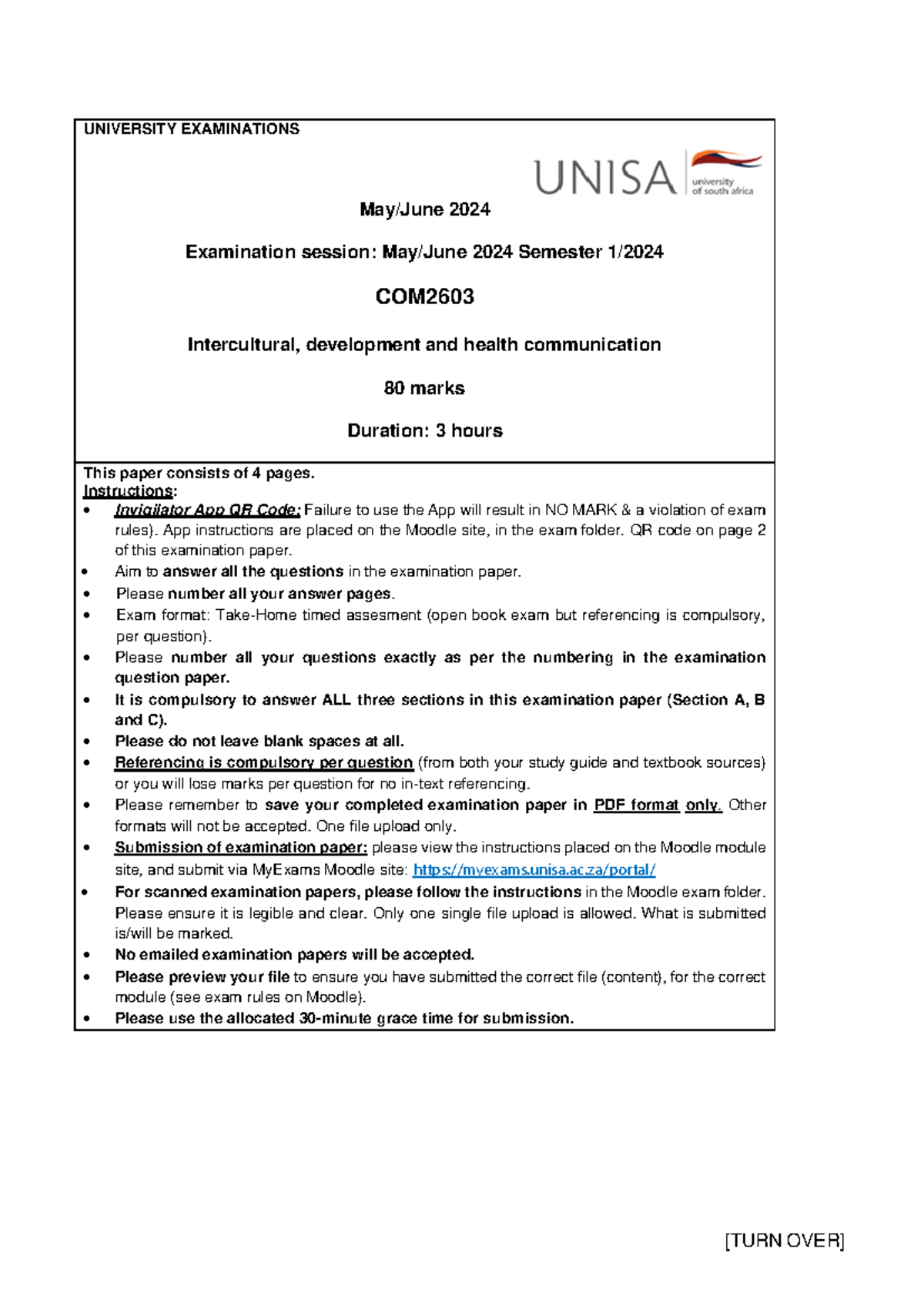 COM2603 Take-Home Online Examination Paper - May/June 2024 - Studocu
