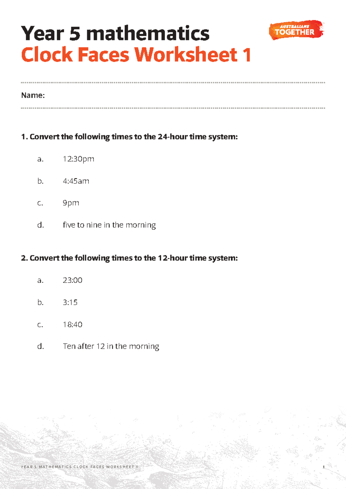 Year 5 Maths Acmmg 110 Clock Faces Worksheet 1 - Studocu