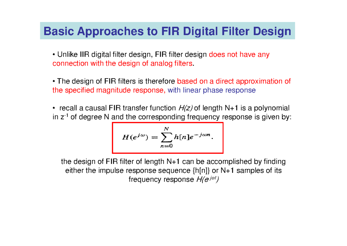 18-FIR1 - Basic Approaches to FIR Digital Filter Design - Studocu