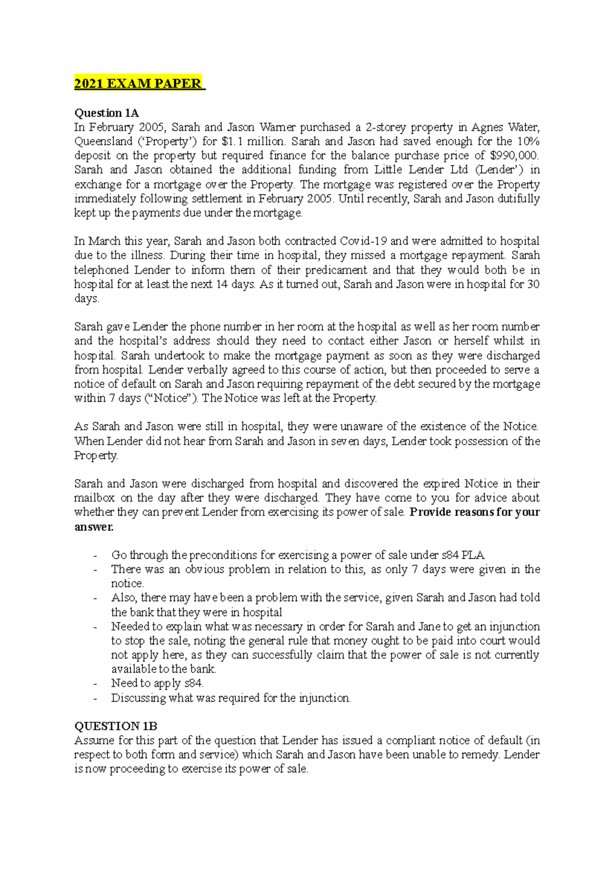 2021-2023 EXAM PAPER Analysis: Property Law Scenarios and Legal ...