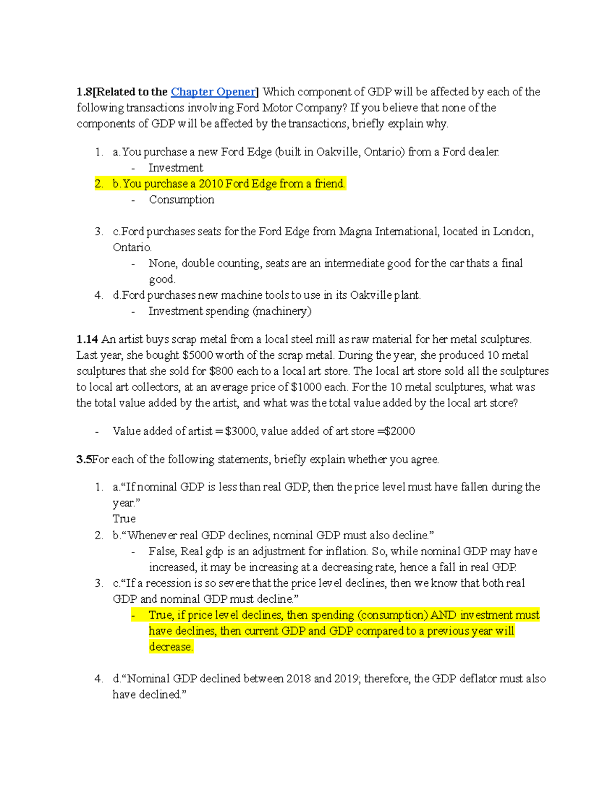 Macro Econ - GDP Chapter Analysis of Ford Transactions and Economic ...