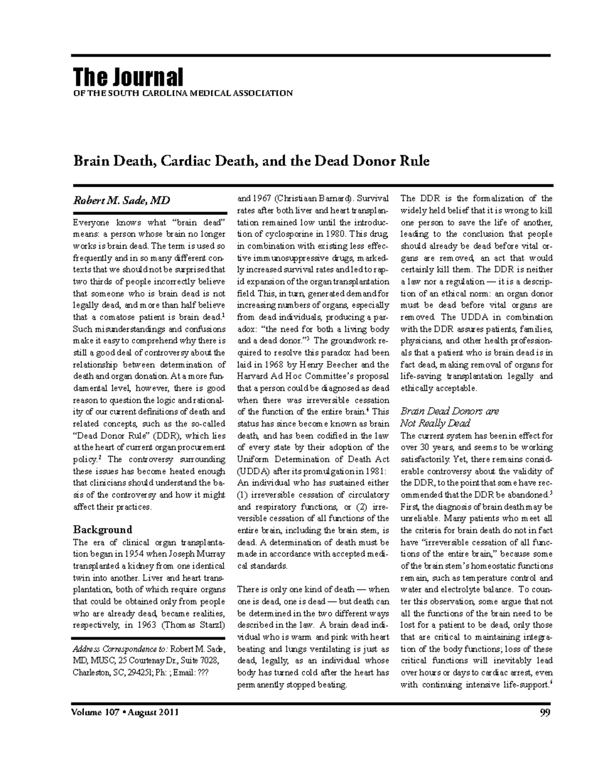Rethinking Death: Brain Death, Cardiac Death, and the Dead Donor Rule ...