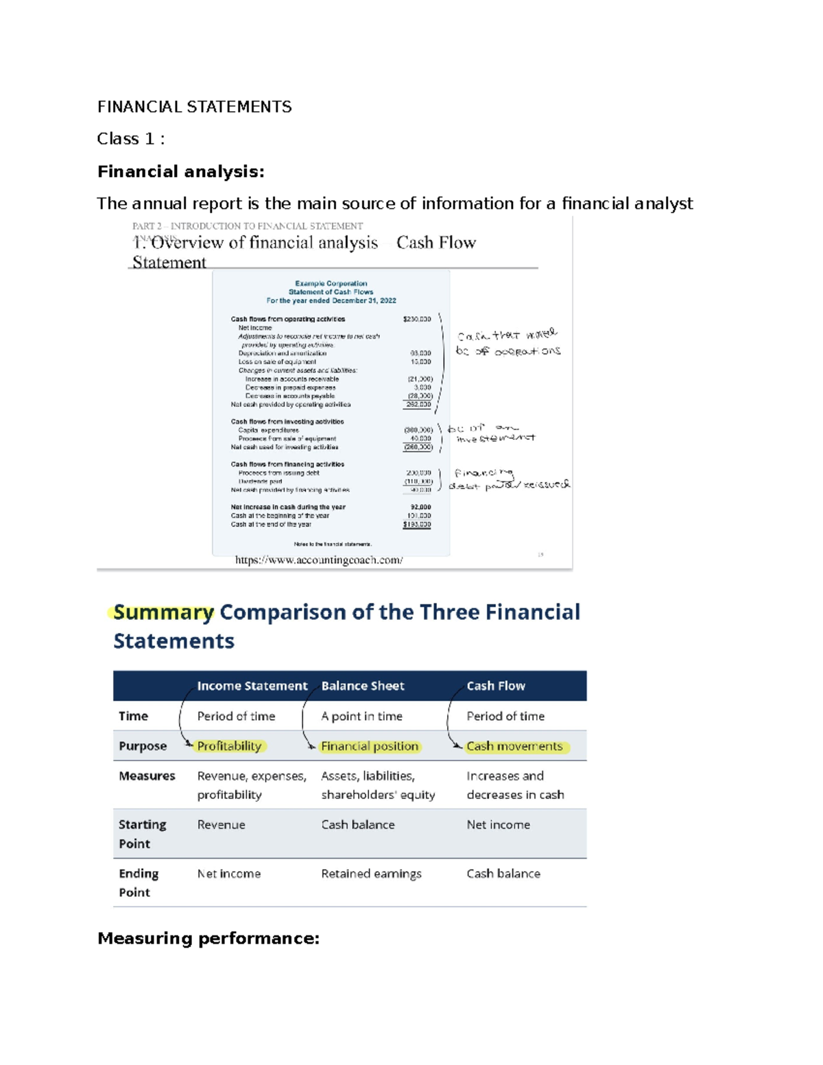 Financial Statements - midterm révision - FINANCIAL STATEMENTS Class 1 ...