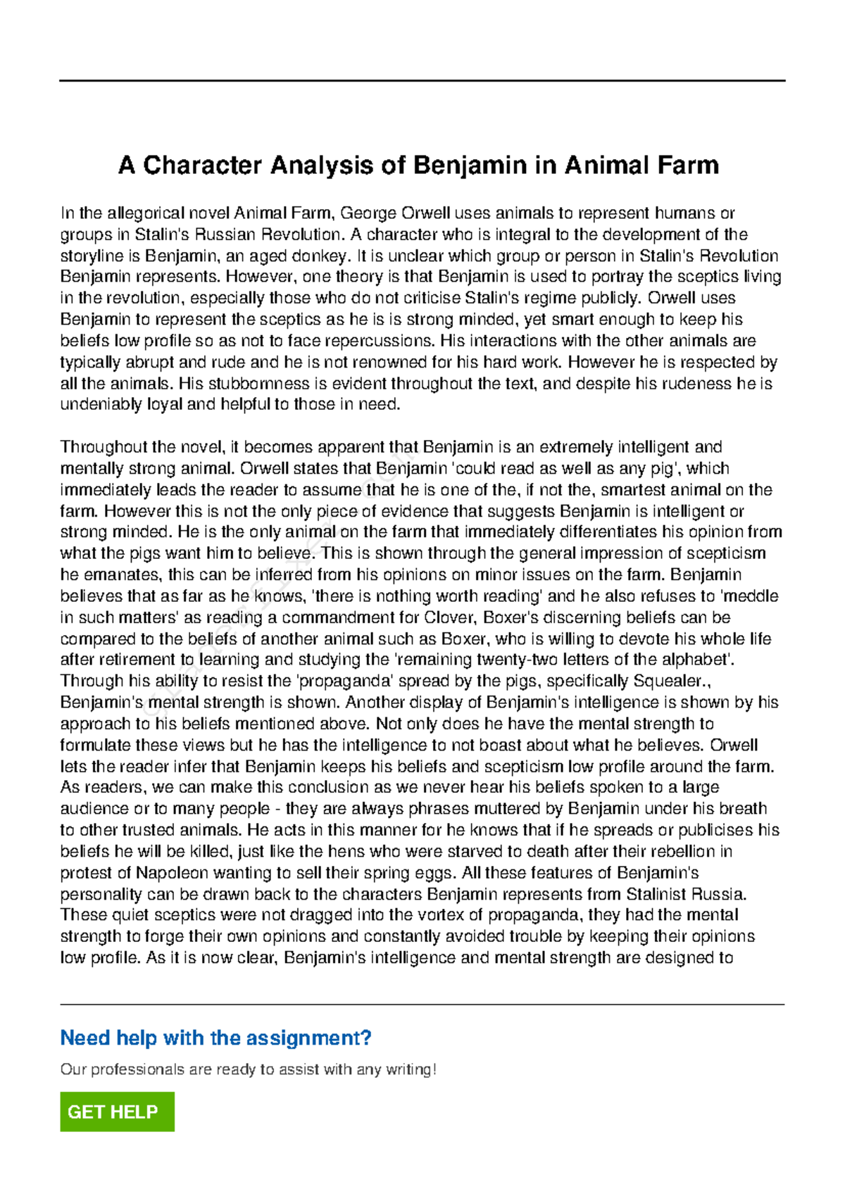 Character Analysis of Benjamin in Animal Farm (ENG101 Assignment) - Studocu