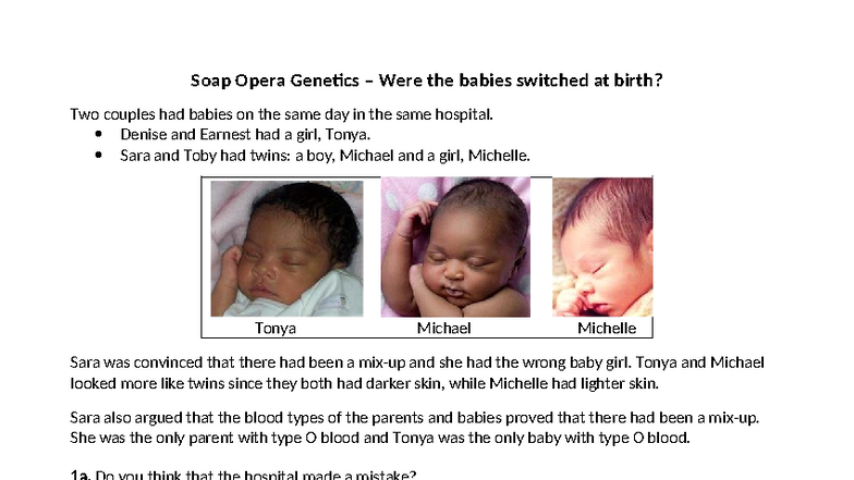 Soap Opera Genetics (BIO 101) - Were the Babies Switched at Birth ...